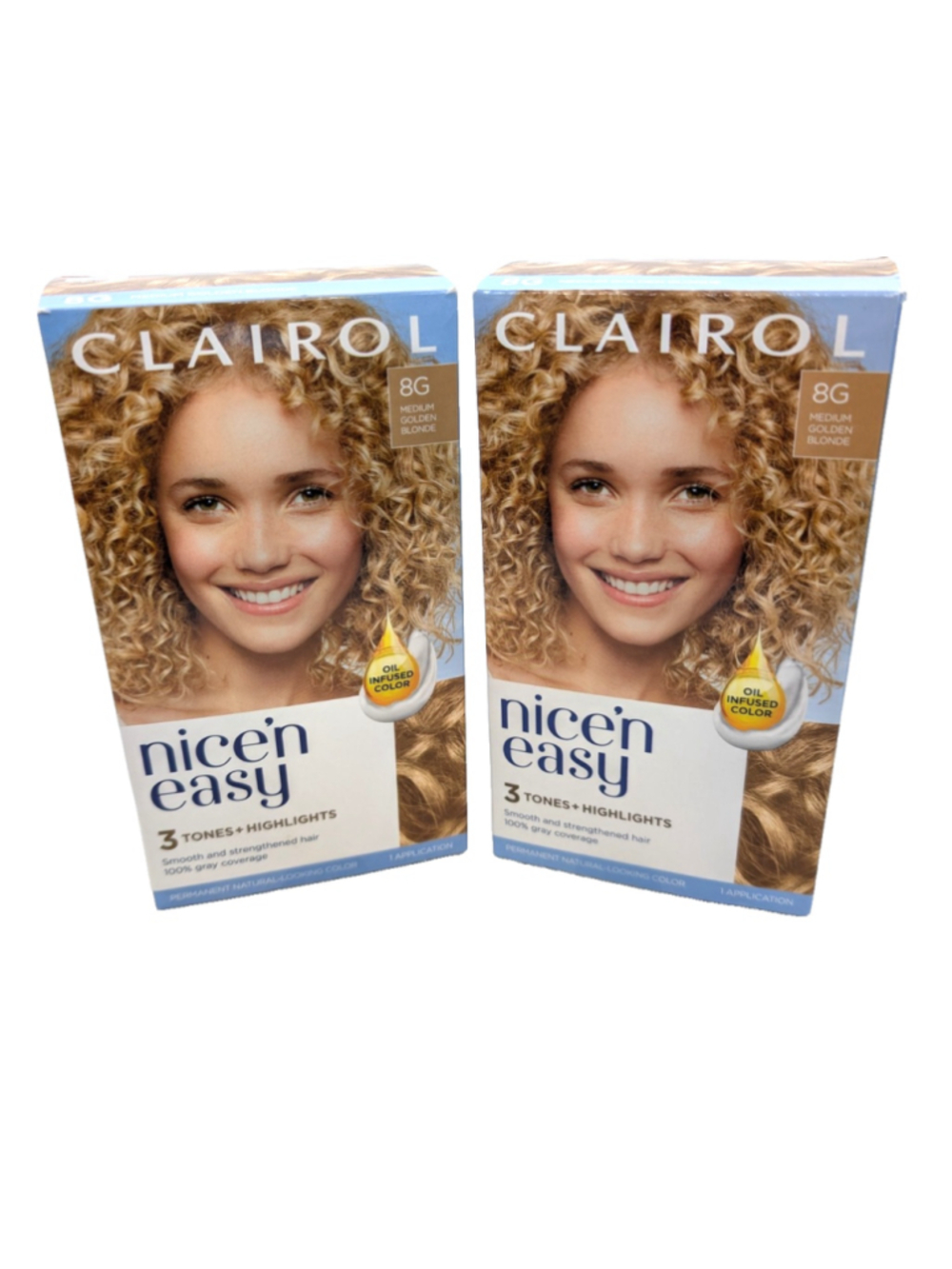 2 - Clairol Nice'n Easy Permanent Hair Color 8G Medium Golden Blonde - Brand New